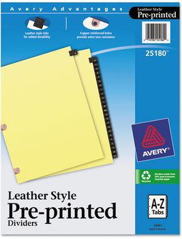 Avery® Preprinted Black Leather Tab Dividers with Copper Reinforced Holes w/Copper 25-Tab, A to Z, 11 x 8.5, Buff, 1 Set