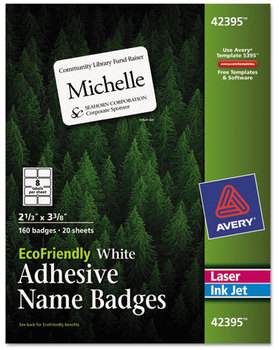 Avery® EcoFriendly Adhesive Name Badge Labels 3.38 x 2.33, White, 160/Box