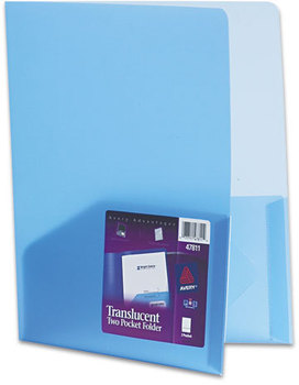 Avery® Translucent Two-Pocket Folder Plastic 20-Sheet Capacity, 11 x 8.5, Blue
