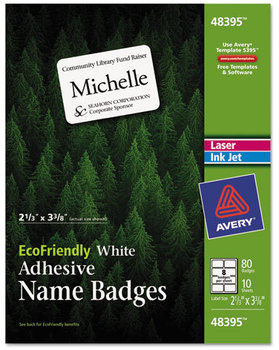 Avery® EcoFriendly Adhesive Name Badge Labels 3.38 x 2.33, White, 80/Pack