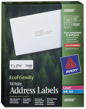 Avery® EcoFriendly Laser and Inkjet Mailing Labels,  1 x 2 5/8, White, 7500/Pack