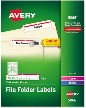 Avery® Permanent TrueBlock® File Folder Labels with Sure Feed® Technology 0.66 x 3.44, White, 30/Sheet, 50 Sheets/Box