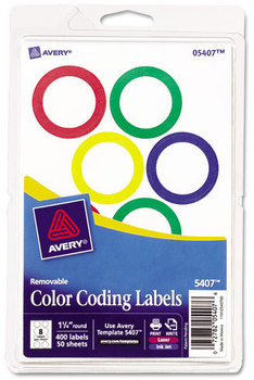 Avery® Printable Self-Adhesive Removable Color-Coding Labels 1.25" dia, Assorted Colors, 8/Sheet, 50 Sheets/Box