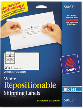 Avery® Repositionable Labels with Sure Feed® Technology Address w/Sure Inkjet/Laser, 2 x 4, White, 250/Box