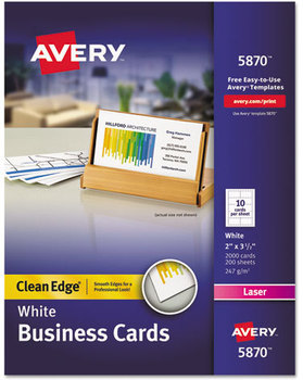 Avery® Premium Clean Edge® Business Cards Card Value Pack, Laser, 2 x 3.5, White, 2,000 10 Cards/Sheet, 200 Sheets/Box
