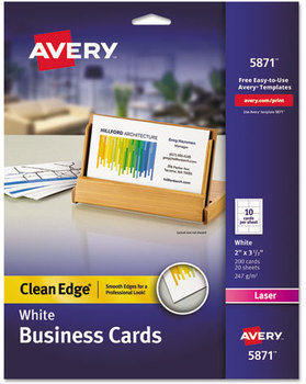 Avery® Premium Clean Edge® Business Cards Laser, 2 x 3.5, White, 200 10 Cards/Sheet, 20 Sheets/Pack