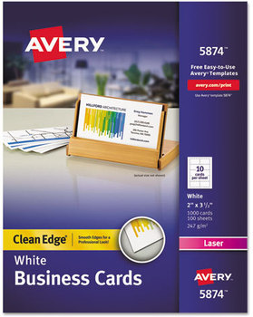 Avery® Premium Clean Edge® Business Cards Laser, 2 x 3.5, White, 1,000 10 Cards/Sheet, 100 Sheets/Box