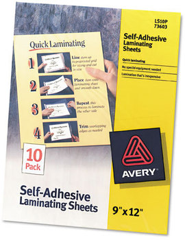 Avery® Clear Self-Adhesive Laminating Sheets 3 mil, 9" x 12", Matte 10/Pack