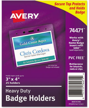 Avery® Heavy-Duty Secure Top™ Name Badge Holders Horizontal, 4w x 3h, Clear, 25/Pack