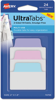 Avery® Ultra Tabs™ Repositionable Tabs,  2 x 1 1/2, Pastel: Blue, Pink, Purple, 24/Pack