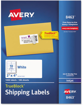 Avery® Shipping Labels with TrueBlock® Technology w/ Inkjet Printers, 2 x 4, White, 10/Sheet, 100 Sheets/Box