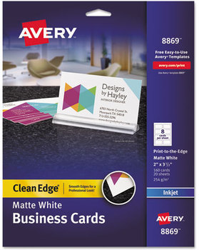Avery® Premium Clean Edge® Business Cards Print-to-the-Edge True Print Inkjet, 2 x 3.5, White, 160 8 Sheet, 20 Sheets/Pack