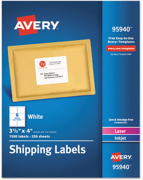 Avery® White Shipping Labels-Bulk Packs Inkjet/Laser Printers, 3.33 x 4, 6/Sheet, 250 Sheets/Box