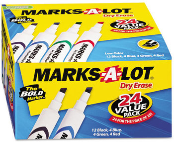 Avery® MARKS A LOT® Desk-Style Dry Erase Marker Value Pack, Broad Chisel Tip, Assorted Colors, 24/Pack (98188)