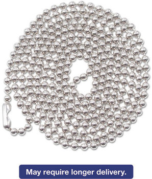 Advantus® ID Badge Holder Chain,  Ball Chain Style, 36" Long, Nickel Plated, 100/Box
