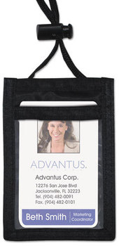 Advantus® ID Badge Holders With Convention Neck Pouch,  Vertical, 2 1/4 x 3 1/2, Black, 12/Pack