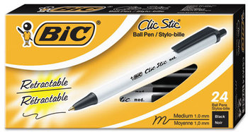 BIC® Clic Stic® Retractable Ballpoint Pen,  Black, 1mm, Medium, 24/Pack