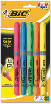 BIC® Brite Liner® Grip,  Chisel Tip, Fluorescent Colors, 5/Set