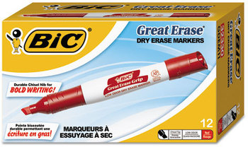 BIC® Great Erase® Grip Chisel Tip Dry Erase Marker,  Red, Dozen