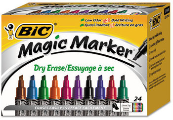 BIC® Magic Marker® Brand Low Odor AND Bold Writing Dry Erase Markers,  Chisel Tip, Assorted, 24/Pack