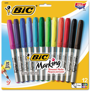 BIC® Marking™ Fine Tip Permanent Marker,  Assorted, 12/Set