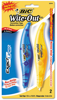 BIC® Wite-Out® Brand Exact Liner® Correction Tape Pen,  1/5" x 236", Blue/Orange, 2/Pack