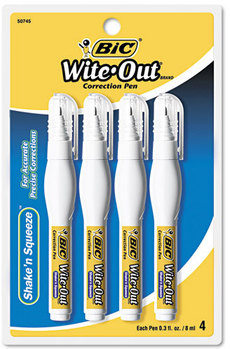 BIC® Wite-Out® Brand Shake 'n Squeeze™ Correction Pen,  8 ml, White, 4/Pack