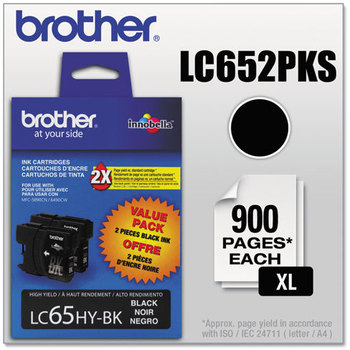 Brother LC65 Ink Cartridge,  Black, 2/PK