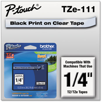 Brother P-Touch® TZe Series Standard Adhesive Laminated Labeling Tape,  1/4w, Black on Clear