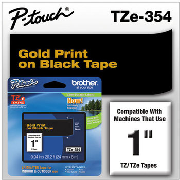 Brother P-Touch® TZe Series Standard Adhesive Laminated Labeling Tape,  1w, Gold on Black