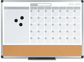 MasterVision® 3-in-1 Planner Board,  24 x 18, Aluminum Frame