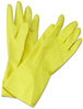 A Picture of product BWK-242M Boardwalk® Flock-Lined Latex Cleaning Gloves. 18 mil. Size Medium. Yellow. 12 pairs.