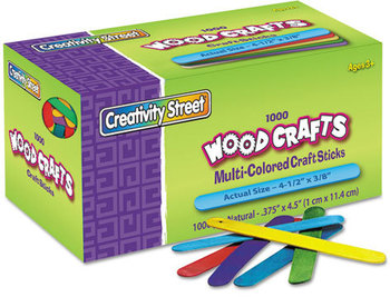 Chenille Kraft® Colored Wood Craft Sticks,  4 1/2 x 3/8, Wood, Assorted, 1000/Box
