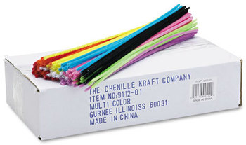 Chenille Kraft® Regular Stems,  12" x 4mm, Metal Wire, Polyester, Assorted, 1000/Box