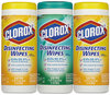 A Picture of product CLO-30112 Clorox® Disinfecting Wipes,  7x8, Fresh Scent/Citrus Blend, 35/Canister, 3/PK, 5 Packs/CT