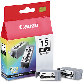 Canon® BCI15CLR, BCI15 Ink Tank,  Black, 2/PK