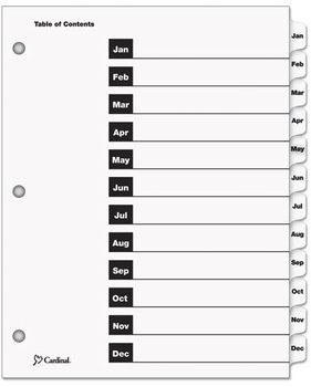 Cardinal® OneStep® Printable Table of Contents and Dividers,  12-Tab, Months, Letter, White, 12/Set