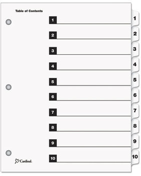 Cardinal® OneStep® Printable Table of Contents and Dividers,  10-Tab, 1-10, Letter, White, 10/Set