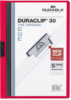 Durable® DuraClip® Report Cover,  Letter, Holds 30 Pages, Clear/Red
