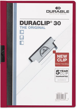 Durable® DuraClip® Report Cover,  Letter, Holds 30 Pages, Clear/Maroon