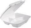 A Picture of product 217-131 Dart® Foam Hinged Lid Containers,  3-Comp, 9 x 9 2/5 x 3, White, 100/Bag, 2 Bag/Carton