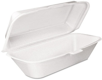 Dart® Foam Hinged Lid Containers,  9-4/5" x 5-3/10" x 3-3/10", White, 125/Bag, 500/Case
