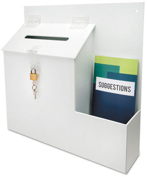 deflecto® Plastic Suggestion Box,  13 3/4 x 3 5/8 x 13, White