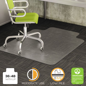 deflecto® DuraMat® Moderate Use Chair Mat for Low Pile Carpeting,  36 x 48 w/Lip, Clear