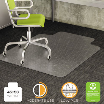 deflecto® DuraMat® Moderate Use Chair Mat for Low Pile Carpeting,  Beveled, 45x53 w/Lip, Clear