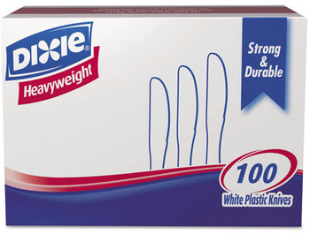 Dixie® Plastic Cutlery,  Heavyweight Knives, White, 1000 per Carton