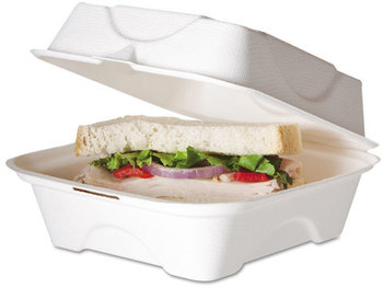 Eco-Products® Bagasse Hinged Clamshell Containers,  50/PK, 10 PK/CT