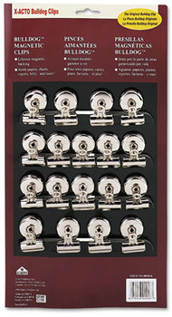 X-ACTO® Bulldog Magnetic Clips,  Steel, 1-1/4"w, Nickel-Plated, 18/Box
