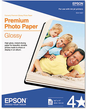 Epson® Premium Photo Paper,  68 lbs., High-Gloss, 8-1/2 x 11, 50 Sheets/Pack