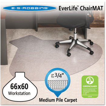 ES Robbins® EverLife™ Chair Mats For Medium Pile Carpet,  Contour,  66 x 60, Clear